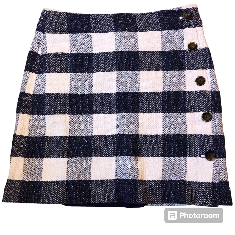 Ann Taylor Tweed Skirt Gingham Pattern Skirt Blue and White Size 8P